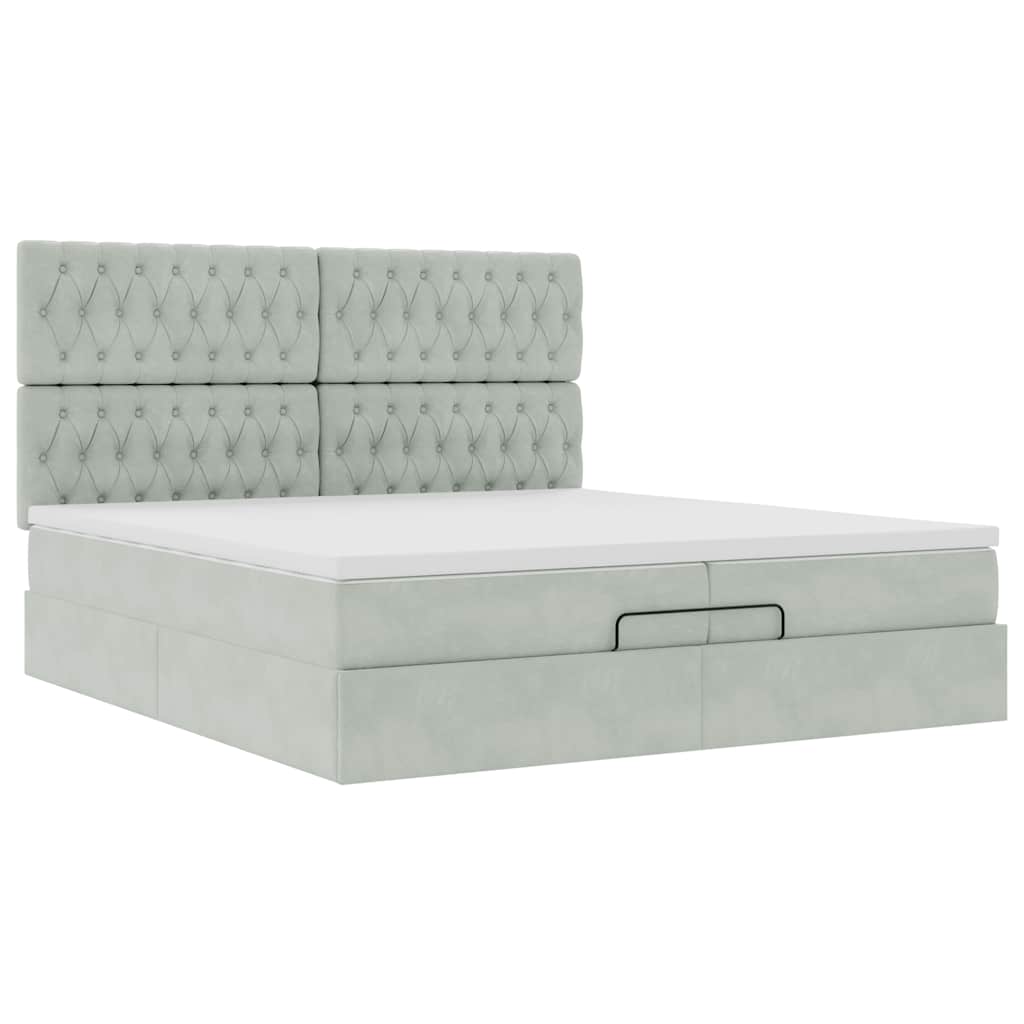 Ottoman bed met matrassen en LED's 200x200cm fluweel lichtgrijs