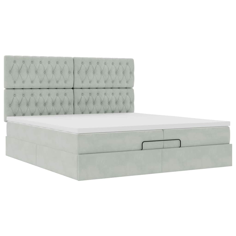 Ottoman bed met matrassen en LED's 200x200cm fluweel lichtgrijs