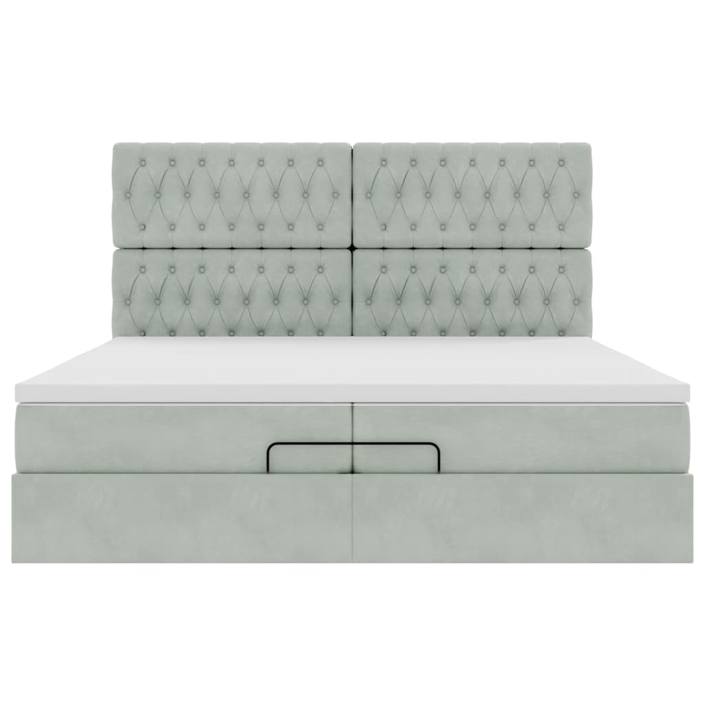 Ottoman bed met matrassen en LED's 200x200cm fluweel lichtgrijs