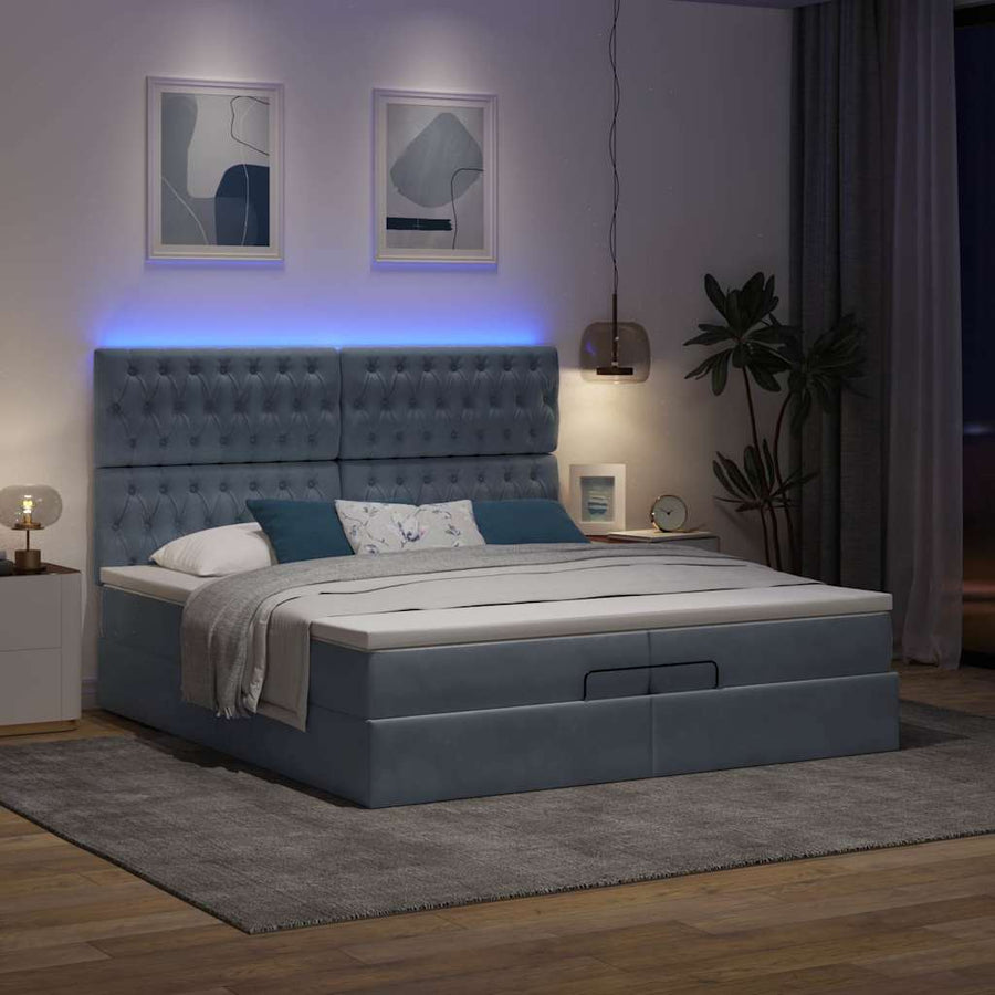 Ottoman bed met matrassen en LED's 200x200cm fluweel