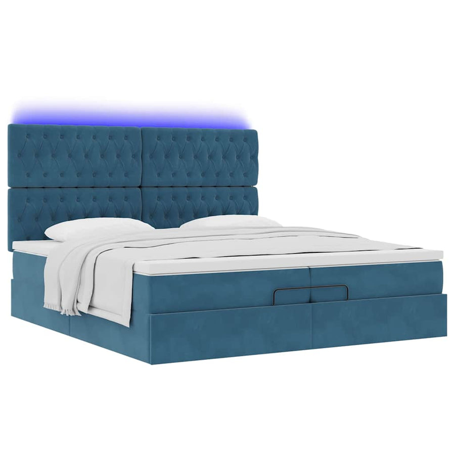 Bed Poef Met Matrassen En Leds Fluweel 200 x 200 cm Donkerblauw