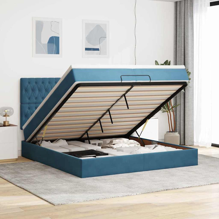 Bed Poef Met Matrassen En Leds Fluweel 200 x 200 cm Donkerblauw