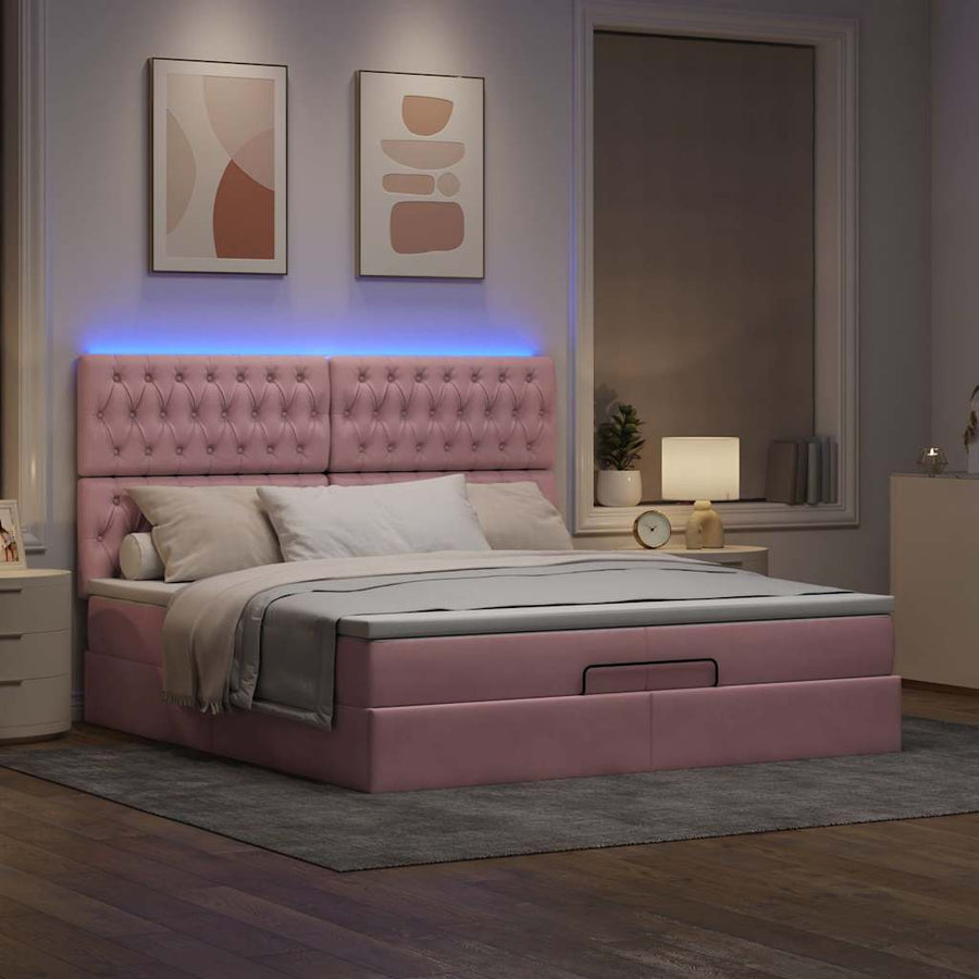 Ottoman bed met matrassen en LED's 200x200cm fluweel roze