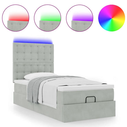 Ottoman bed met matrassen en LED's 80x200cm fluweel lichtgrijs