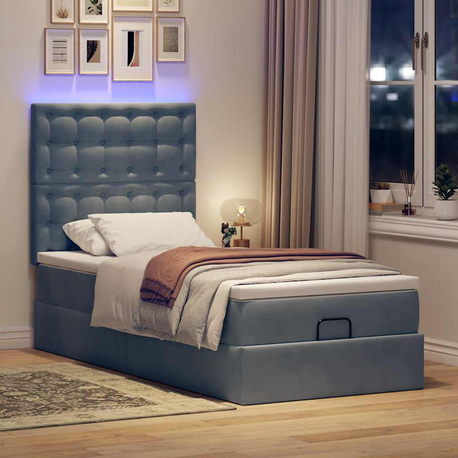Ottoman bed met matrassen en LED's 80x200cm fluweel donkergrijs
