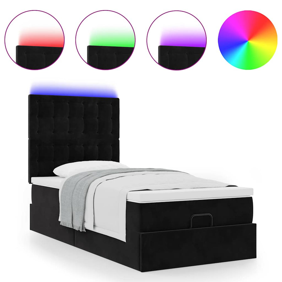 Ottoman bed met matrassen en LED's 80x200cm fluweel zwart