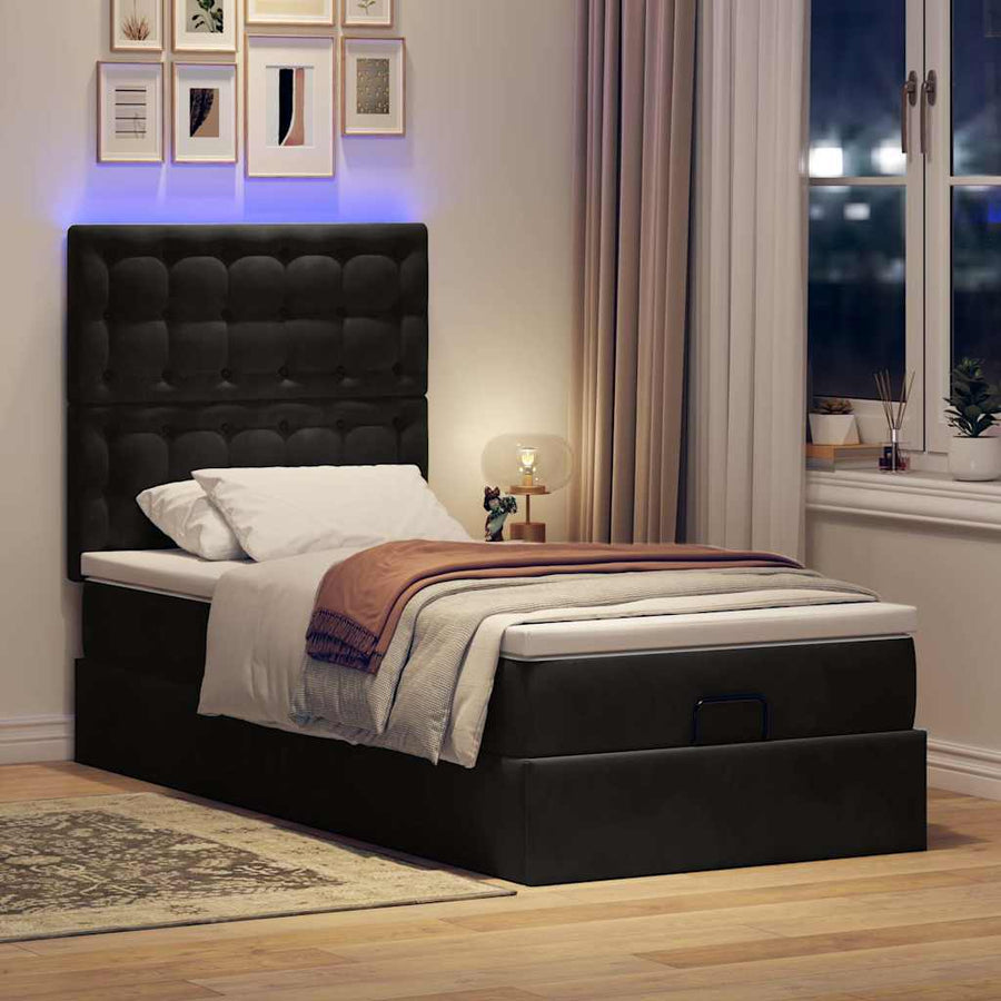 Ottoman bed met matrassen en LED's 80x200cm fluweel zwart
