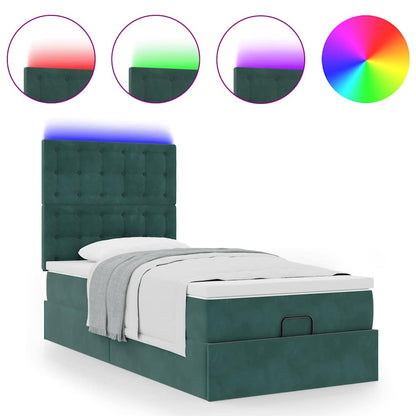 Ottoman Bed Met Matrassen En Led's 80X200Cm Fluweel 80 x 200 cm Donkergroen