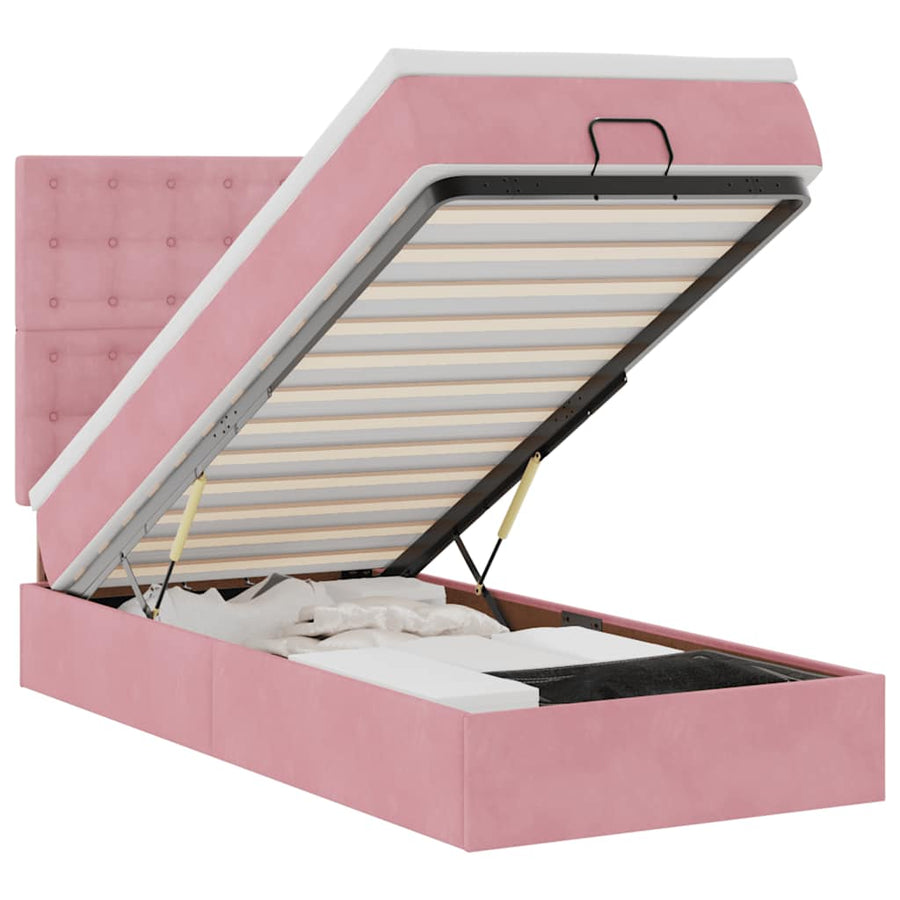 Ottoman bed met matrassen en LED's 80x200cm fluweel roze
