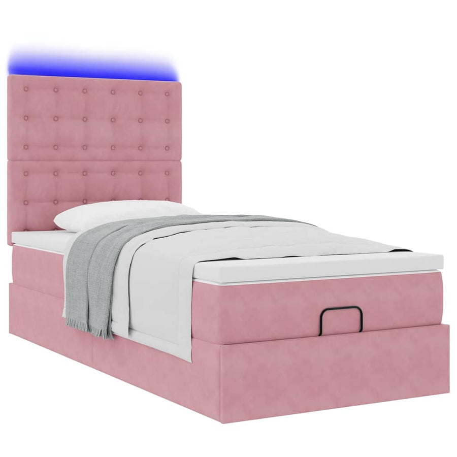 Ottoman bed met matrassen en LED's 80x200cm fluweel roze