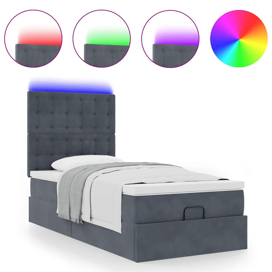 Ottoman bed met matrassen en LED's 90x190cm fluweel donkergrijs