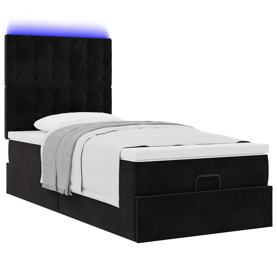 Ottoman bed met matrassen en LED's 90x190cm fluweel zwart