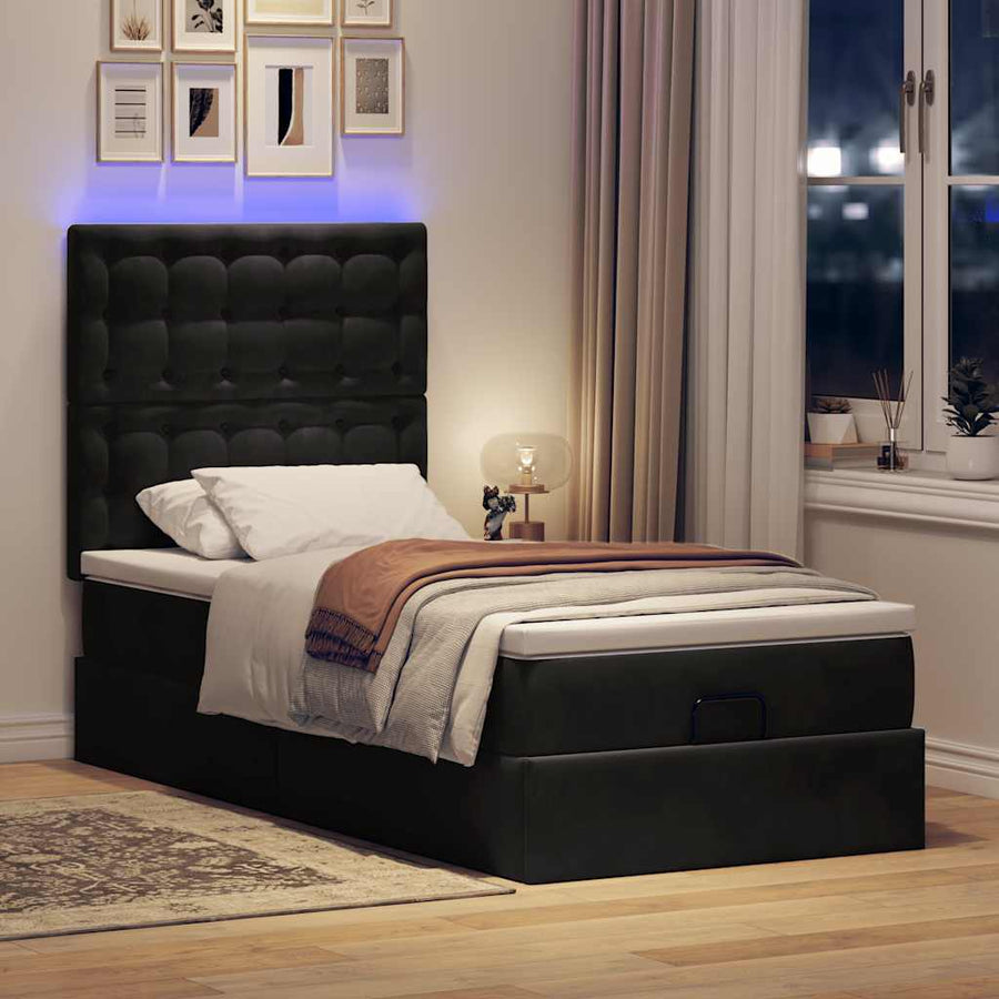 Ottoman bed met matrassen en LED's 90x190cm fluweel zwart