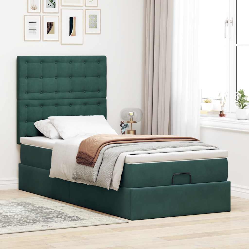 Ottoman bed met matrassen en LED's 90x190cm fluweel donkergroen