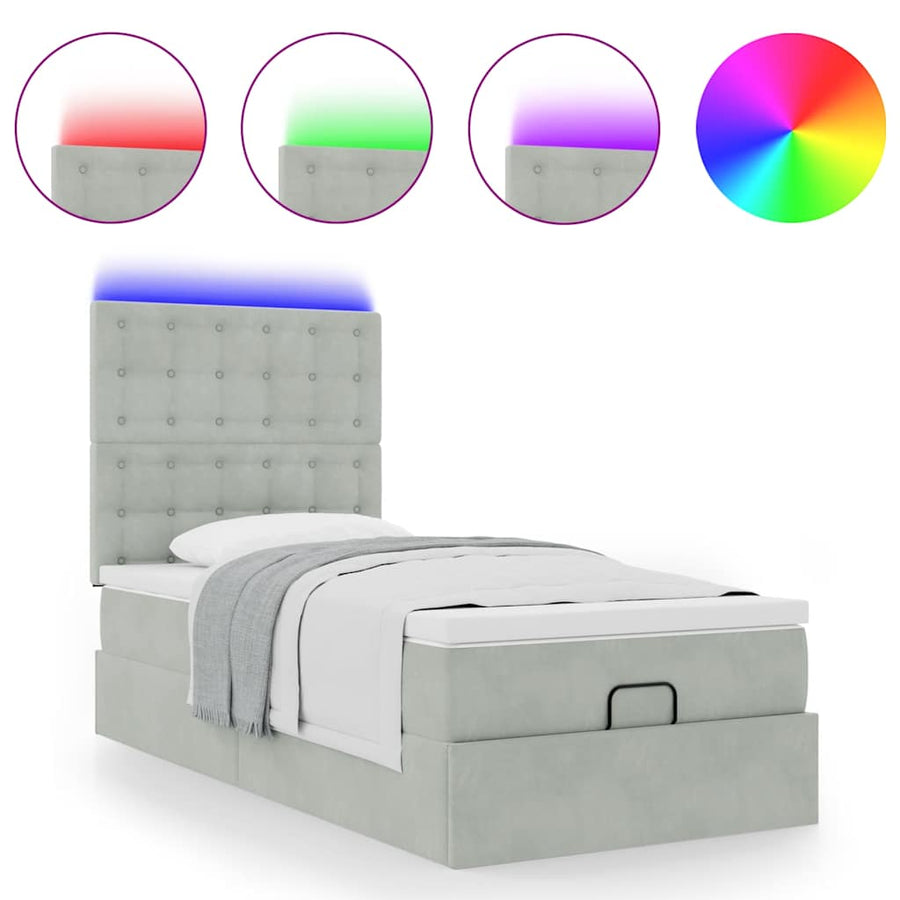 Ottoman bed met matrassen en LED's 90x200cm fluweel lichtgrijs