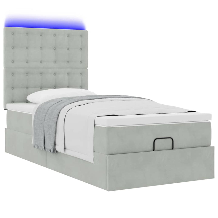 Ottoman bed met matrassen en LED's 90x200cm fluweel lichtgrijs