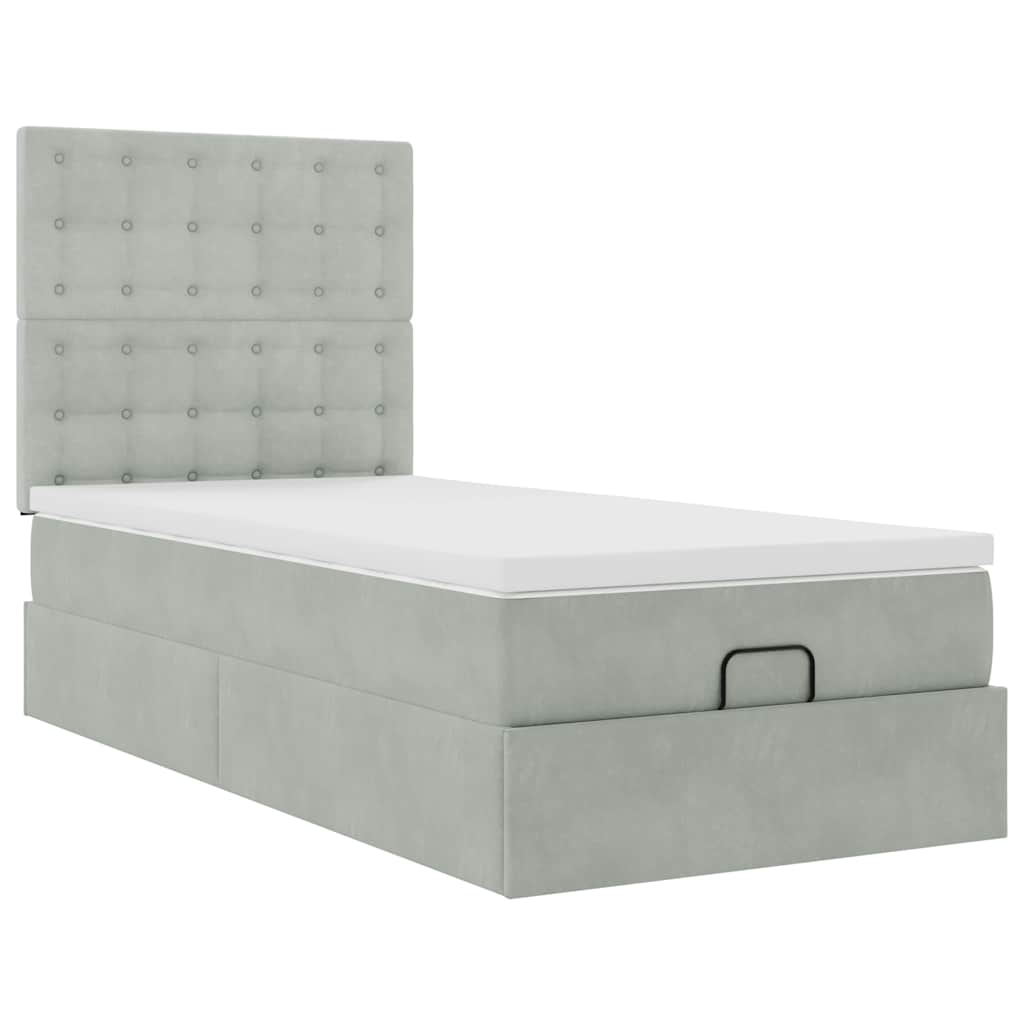 Ottoman bed met matrassen en LED's 90x200cm fluweel lichtgrijs