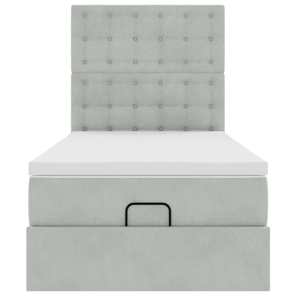 Ottoman bed met matrassen en LED's 90x200cm fluweel lichtgrijs