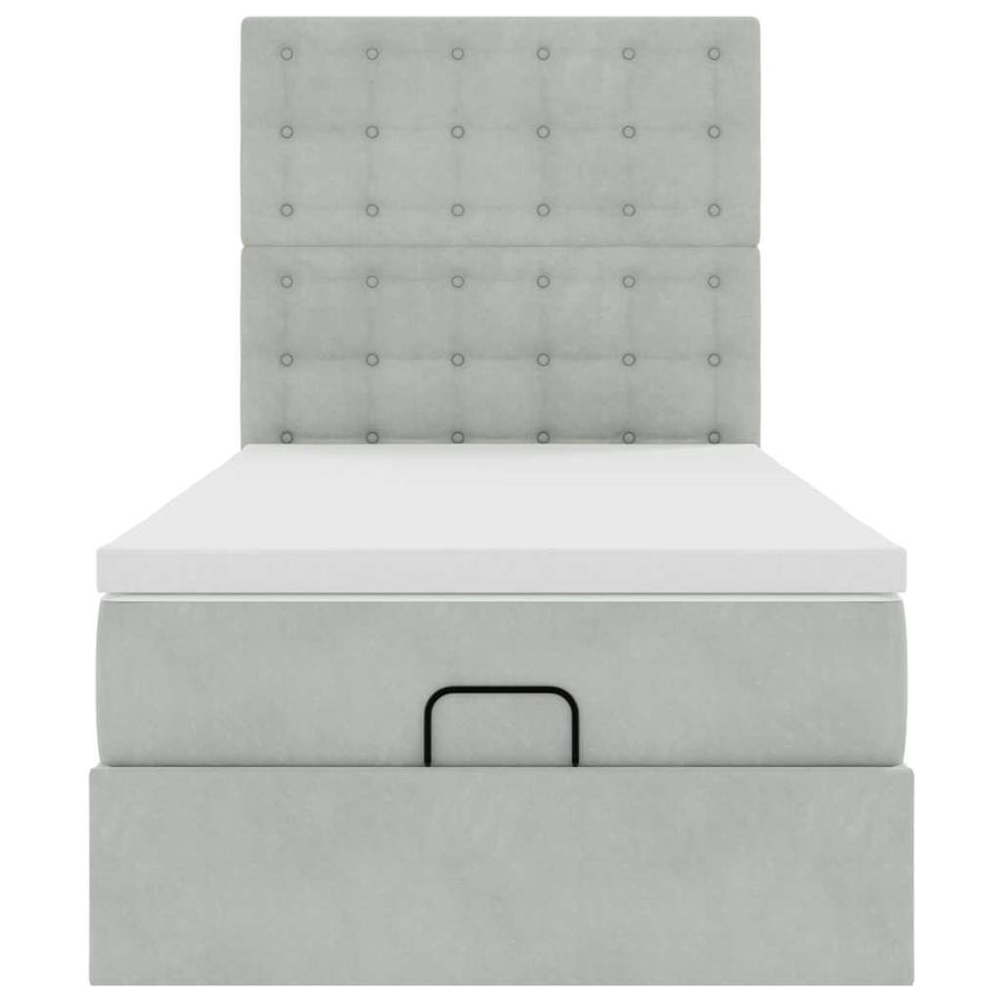 Ottoman bed met matrassen en LED's 90x200cm fluweel lichtgrijs