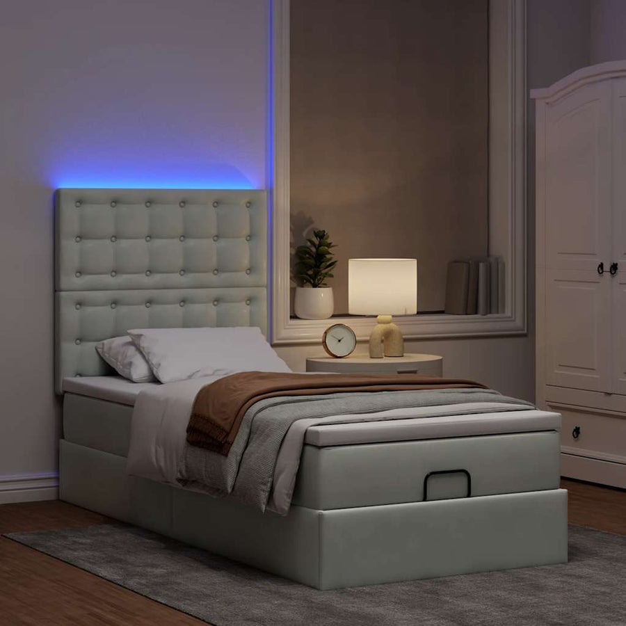 Ottoman bed met matrassen en LED's 90x200cm fluweel lichtgrijs