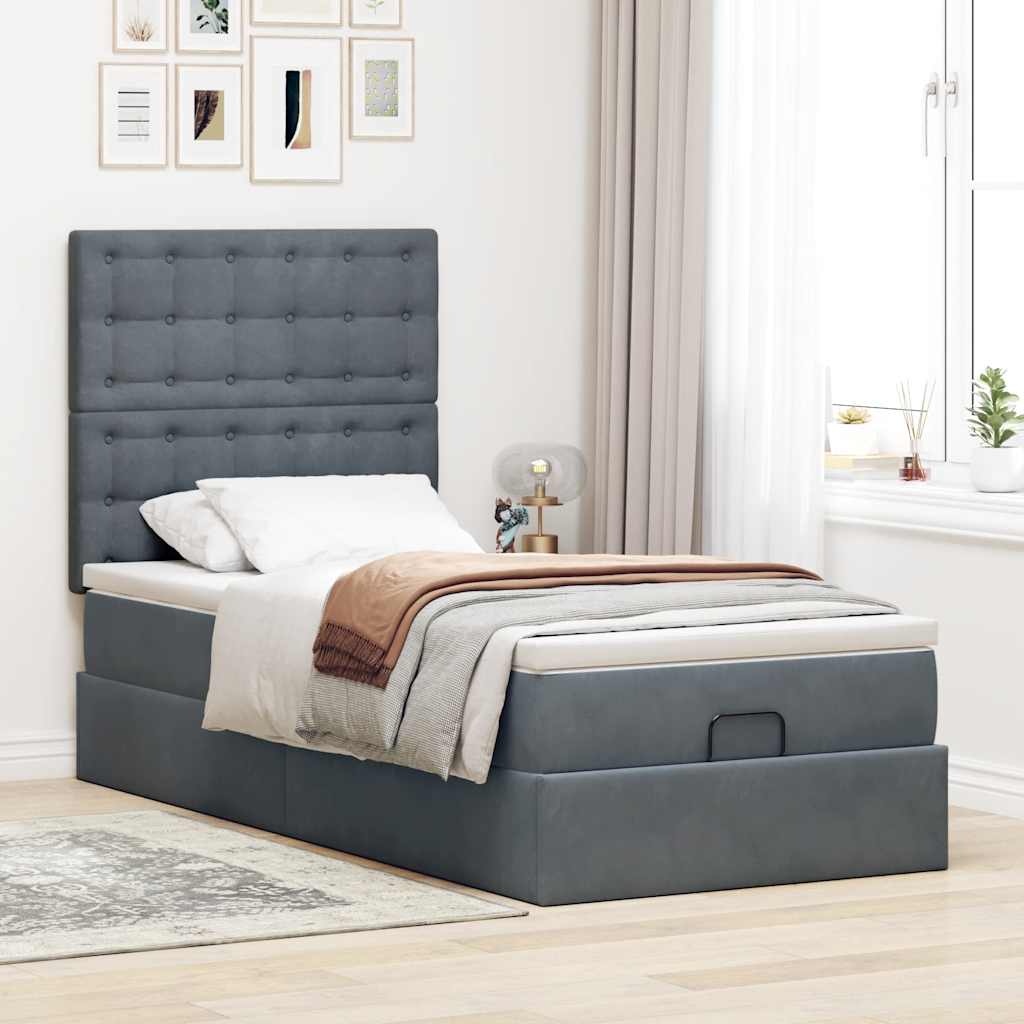 Ottoman bed met matrassen en LED's 90x200cm fluweel donkergrijs