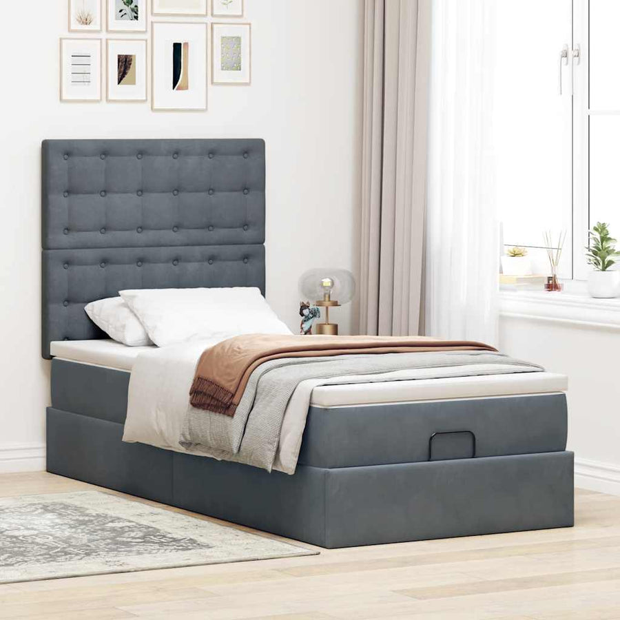 Ottoman bed met matrassen en LED's 90x200cm fluweel donkergrijs