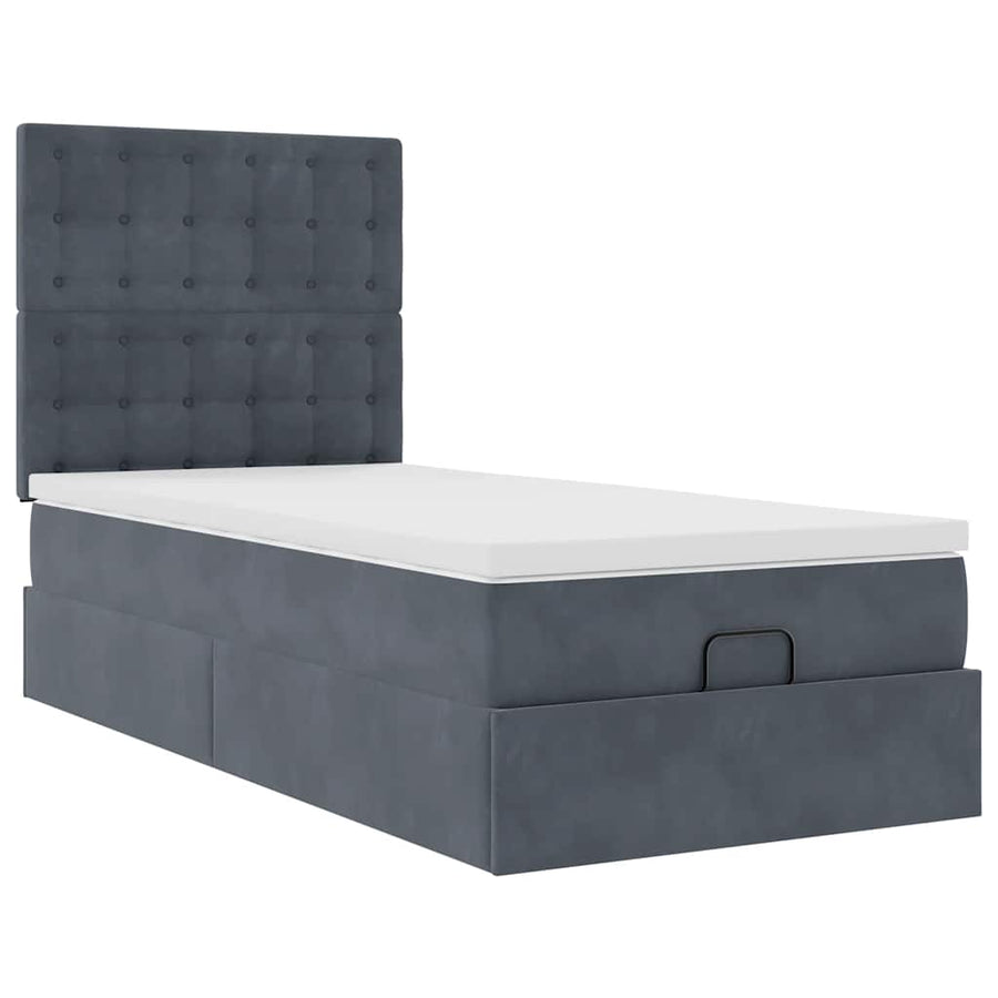 Ottoman bed met matrassen en LED's 90x200cm fluweel donkergrijs