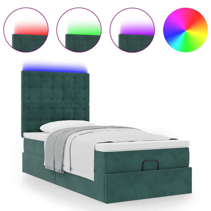 Ottoman bed met matrassen en LED's 90x200cm fluweel donkergroen