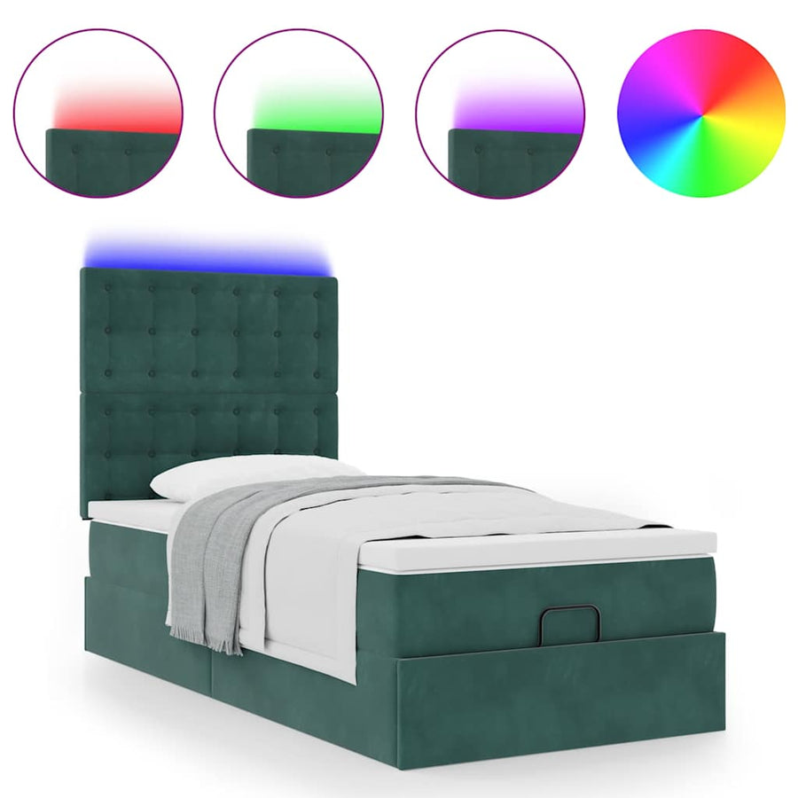 Ottoman bed met matrassen en LED's 90x200cm fluweel donkergroen