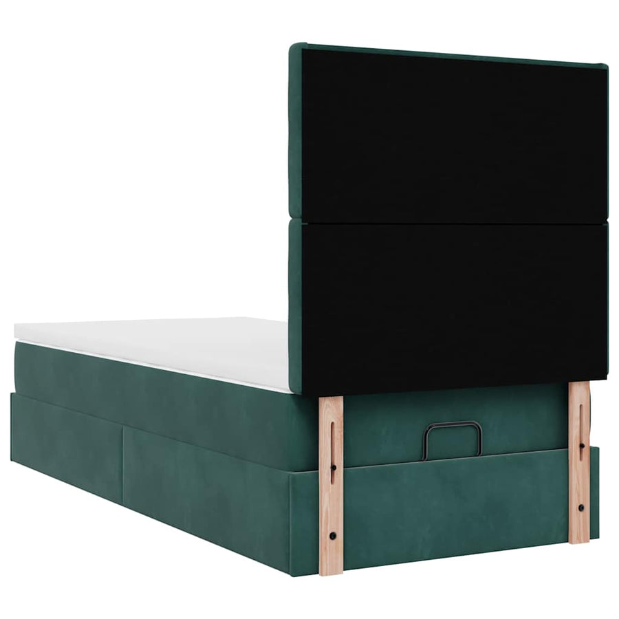 Ottoman bed met matrassen en LED's 90x200cm fluweel donkergroen