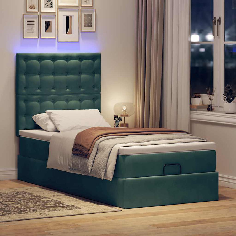 Ottoman bed met matrassen en LED's 90x200cm fluweel donkergroen