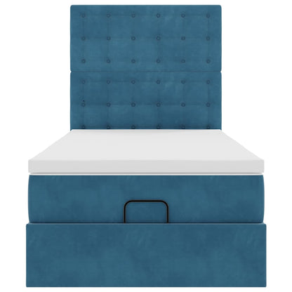 Ottoman bed met matrassen en LED's 90x200cm fluweel donkerblauw