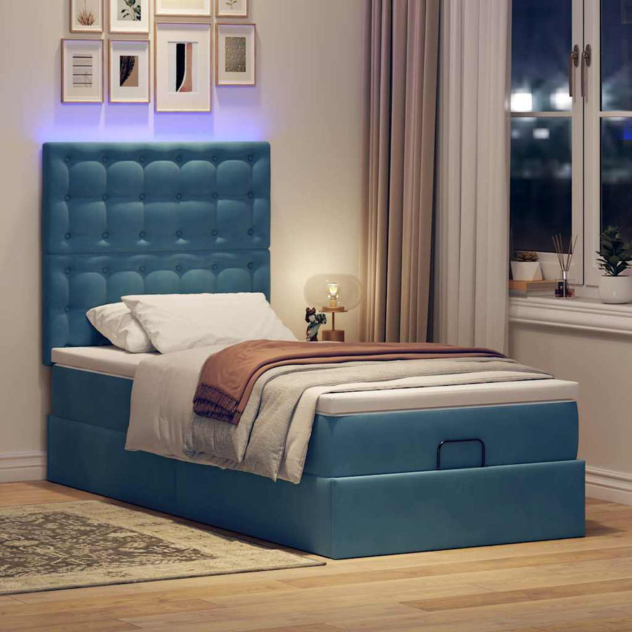 Ottoman bed met matrassen en LED's 90x200cm fluweel donkerblauw