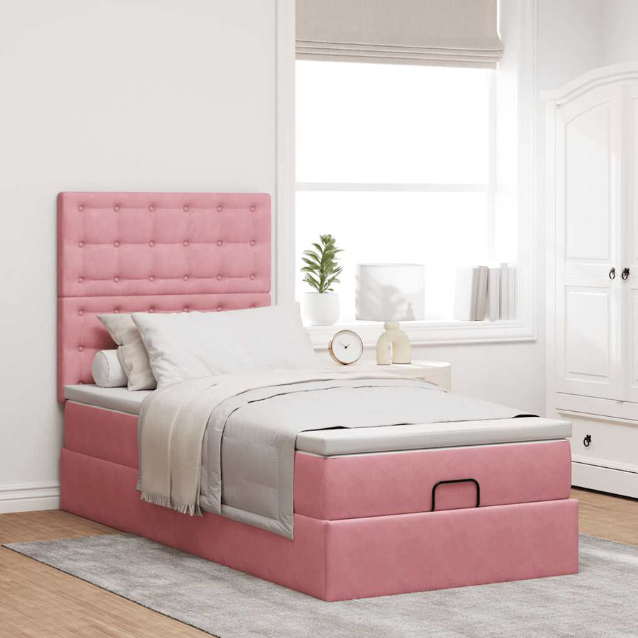 Ottoman bed met matrassen en LED's 90x200cm fluweel roze