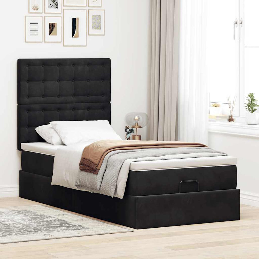 Ottoman bed met matrassen en LED's 100x200cm fluweel zwart