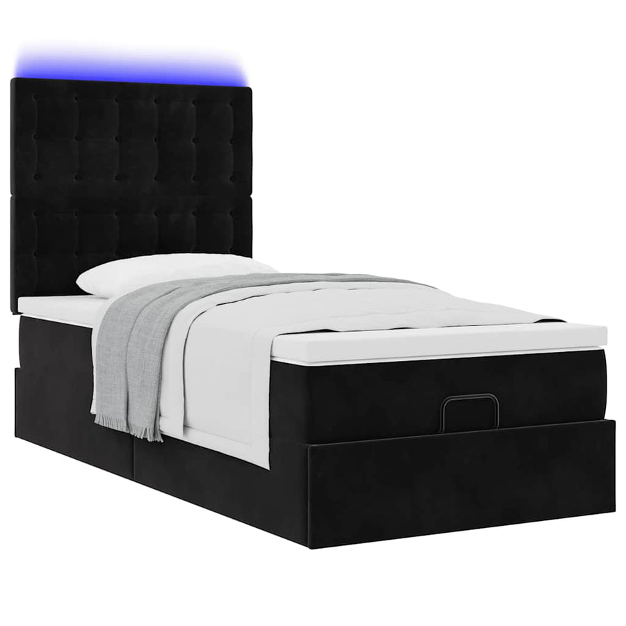 Ottoman bed met matrassen en LED's 100x200cm fluweel zwart