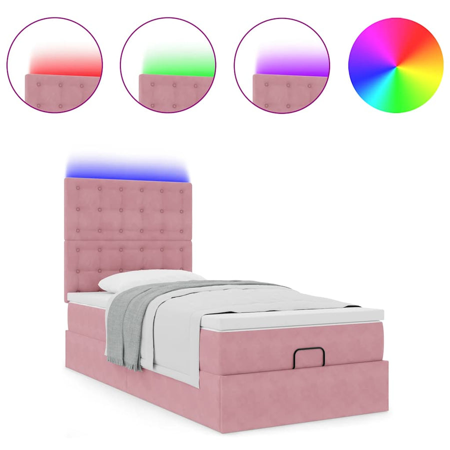 Ottoman bed met matrassen en LED's 100x200cm fluweel roze