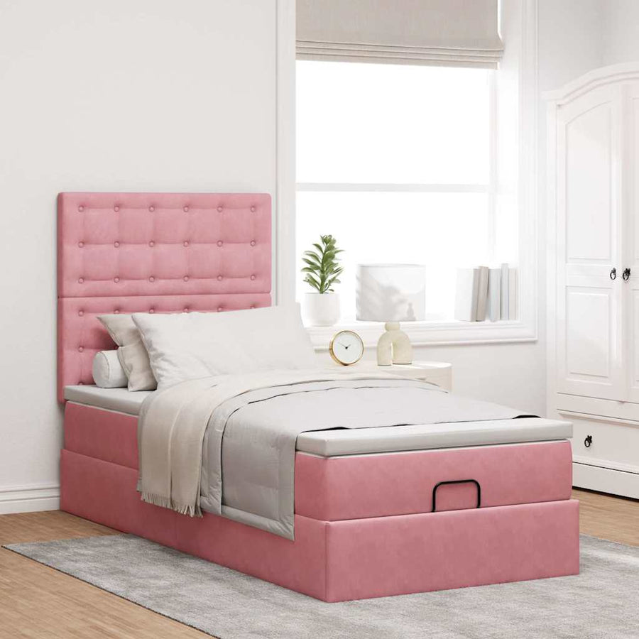 Ottoman bed met matrassen en LED's 100x200cm fluweel roze