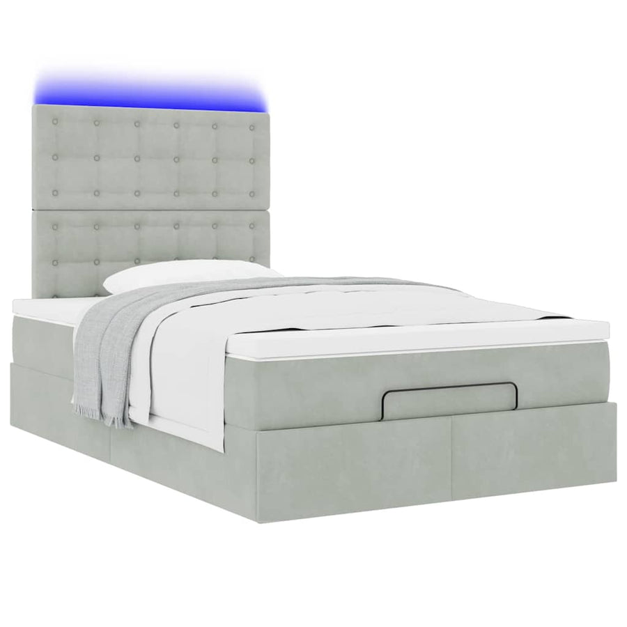 Ottoman bed met matrassen en LED's 120x200cm fluweel lichtgrijs