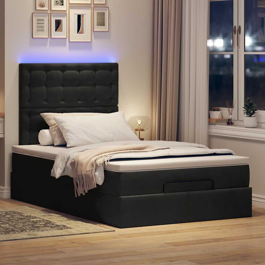 Ottoman bed met matrassen en LED's 120x200cm fluweel zwart