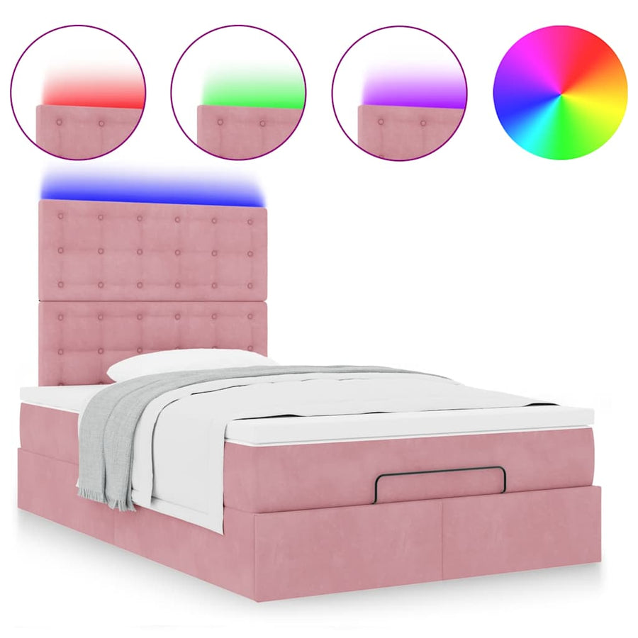 Ottoman bed met matrassen en LED's 120x200cm fluweel roze