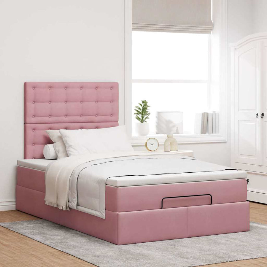 Ottoman bed met matrassen en LED's 120x200cm fluweel roze