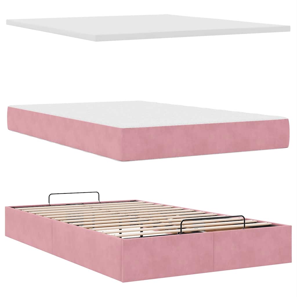 Ottoman bed met matrassen en LED's 120x200cm fluweel roze