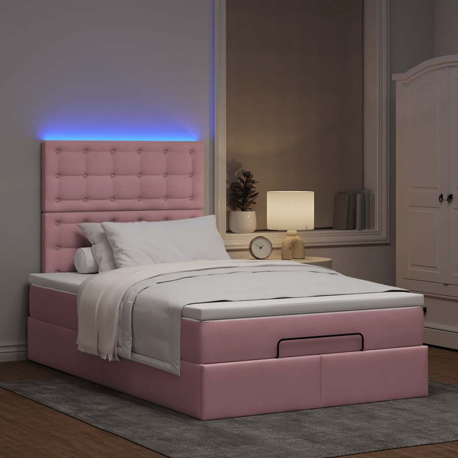 Ottoman bed met matrassen en LED's 120x200cm fluweel roze