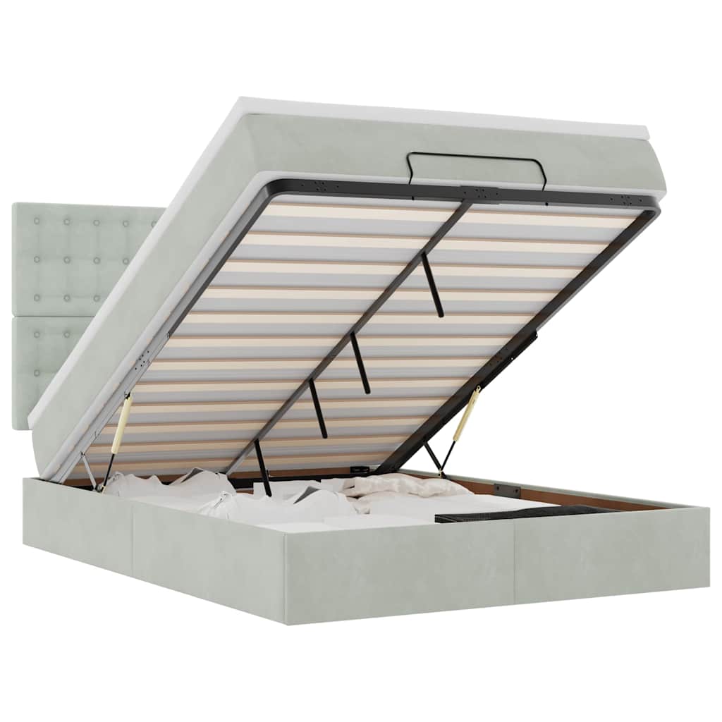 Ottoman bed met matrassen en LED's 140x190cm fluweel lichtgrijs
