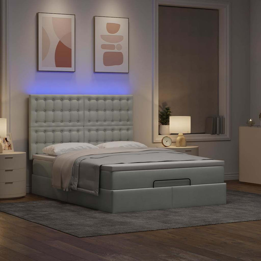 Ottoman bed met matrassen en LED's 140x190cm fluweel lichtgrijs