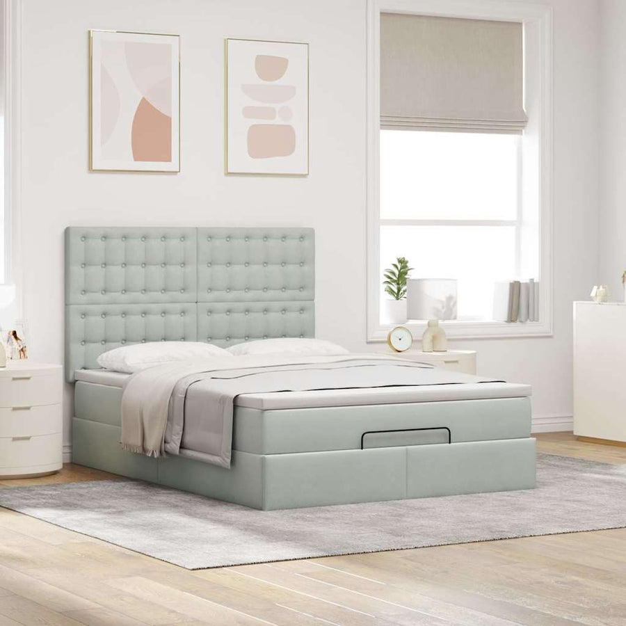 Ottoman bed met matrassen en LED's 140x190cm fluweel lichtgrijs