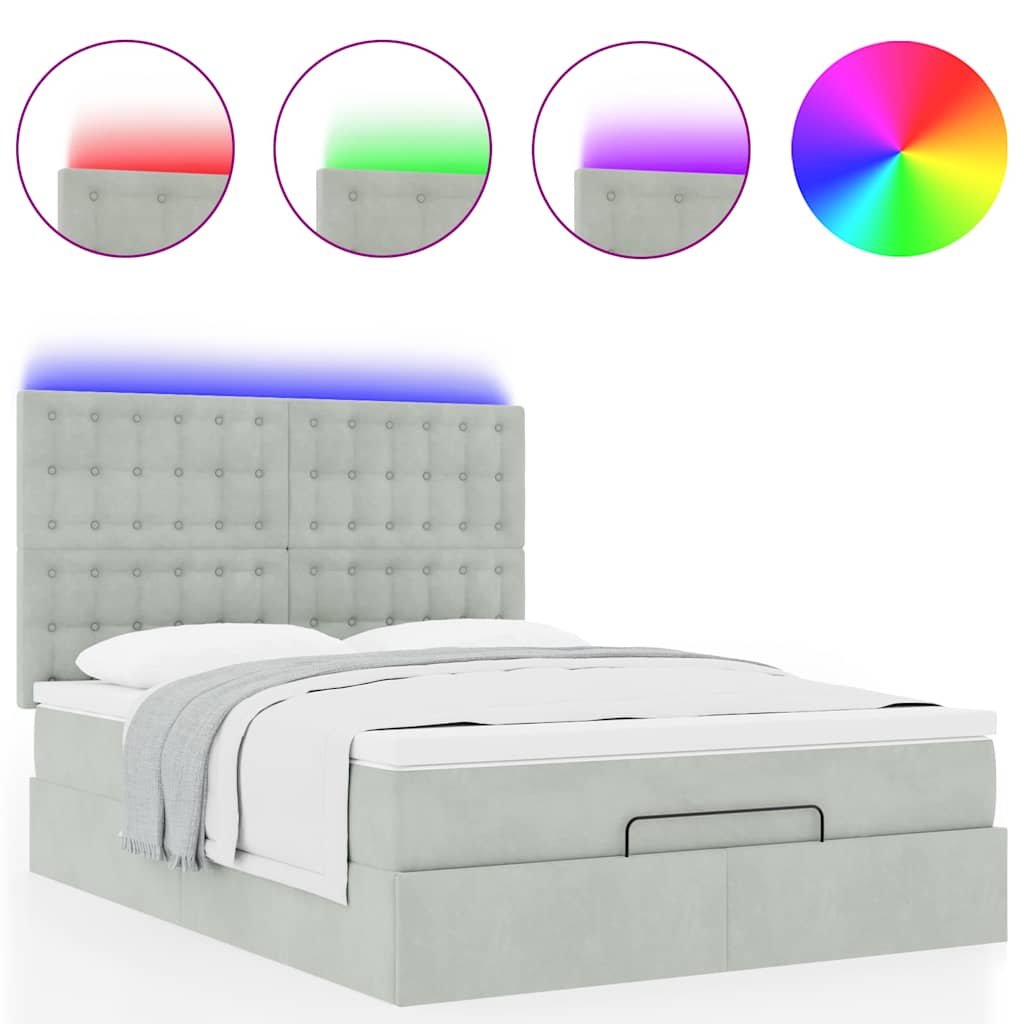 Ottoman bed met matrassen en LED's 140x190cm fluweel lichtgrijs