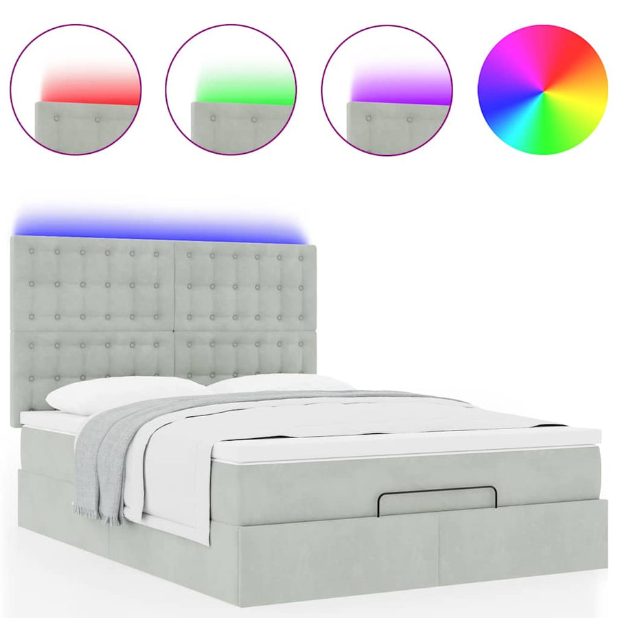 Ottoman bed met matrassen en LED's 140x190cm fluweel lichtgrijs