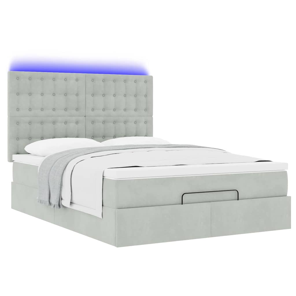 Ottoman bed met matrassen en LED's 140x190cm fluweel lichtgrijs